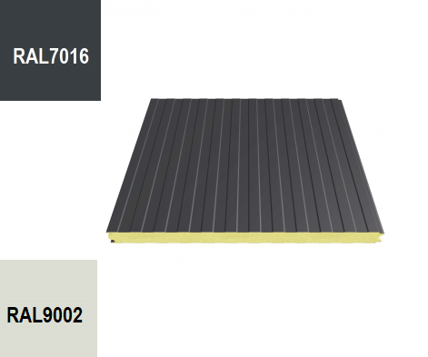 Panneaux sandwich 060 industriels, longueur 5500 mm, nervuré RAL 7016/9002