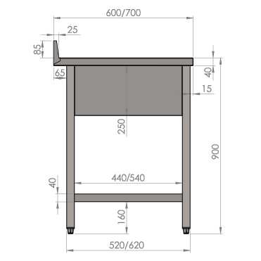 Plonge 1400x700 avec 2 cuves et sous-tablette