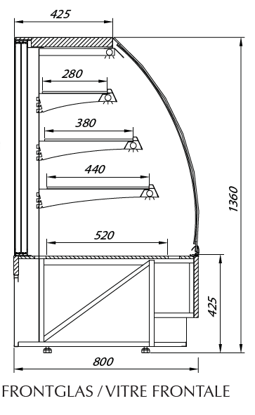 Vitrine VIENNA090 HOT vitre frontal et portes coulissantes