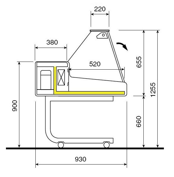 Vitrine réfrigérée VR1000 droite sur chariot roulettes (B7)